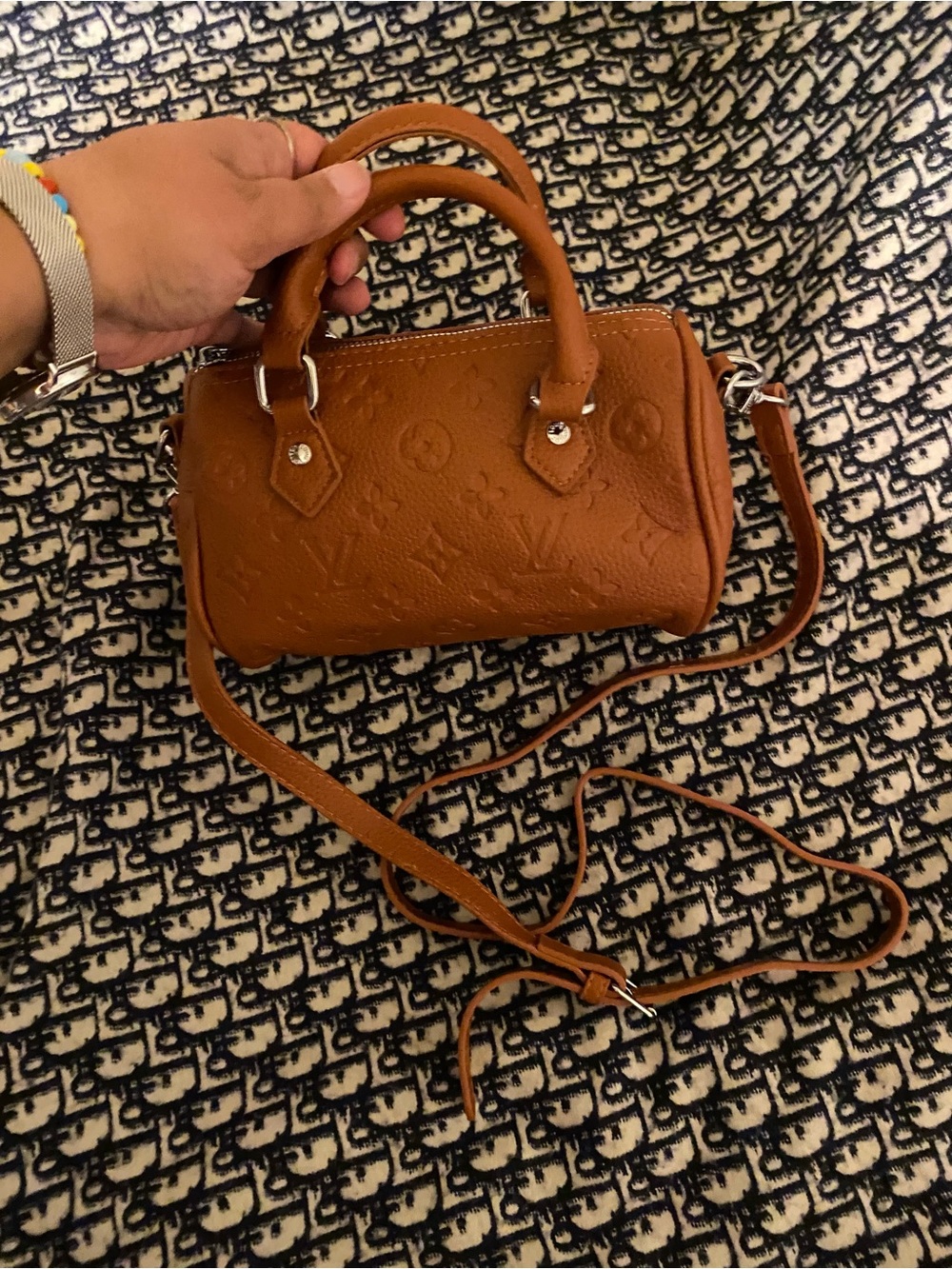 Tan Embossed Inspired Leather Mini Satchel - Women Bags